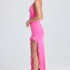 Coraline maxijurk met ruches en ruchesrand in Lollipop Pink