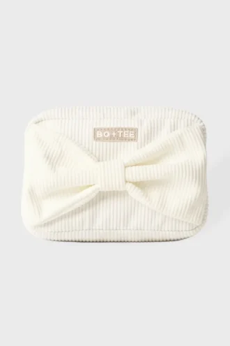 Corduroy make-up tasje met strik in ivoor