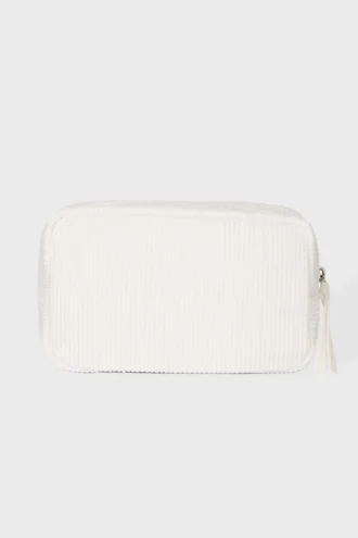 Corduroy make-up tasje met strik in ivoor