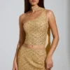 Cosette Top met asymmetrische sjaaldetails en versieringen in goud