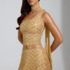Cosette Top met asymmetrische sjaaldetails en versieringen in goud