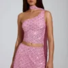 Cosette Top met asymmetrische sjaaldetails en versieringen in roze