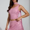 Cosette Top met asymmetrische sjaaldetails en versieringen in roze