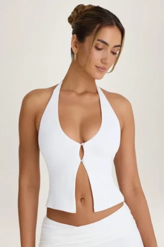 Covia haltertop met open voorkant in wit
