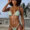 Crinkle Badmode halternek driehoekige bikinitop in salie