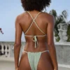 Crinkle Badmode halternek driehoekige bikinitop in salie