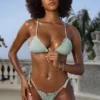 Crinkle Badmode halternek driehoekige bikinitop in salie