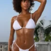 Crinkle Badmode halternek driehoekige bikinitop in wit
