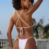 Crinkle Badmode halternek driehoekige bikinitop in wit