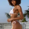 Crinkle Badmode halternek driehoekige bikinitop in wit