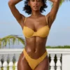 Crinkle Badmode Hipster-bikinibroekje in Marigold