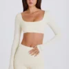 Crop top met lange mouwen in crème
