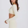 Crop top met lange mouwen in crème