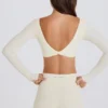 Crop top met lange mouwen in crème