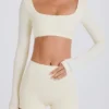 Crop top met lange mouwen in crème