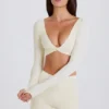 Crop top met lange mouwen in crème