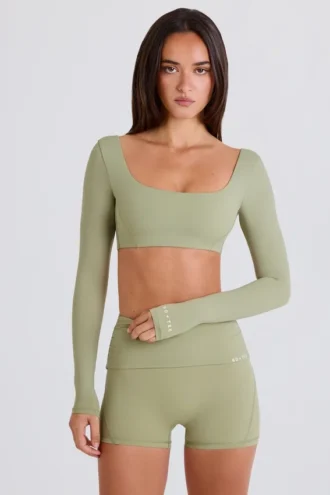 Crop top met lange mouwen in Matcha
