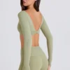 Crop top met lange mouwen in Matcha