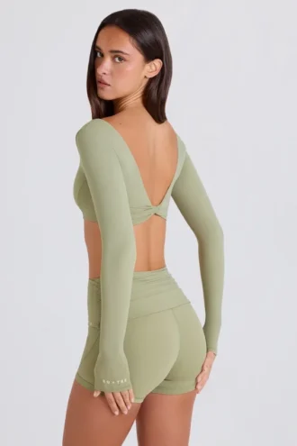 Crop top met lange mouwen in Matcha