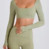 Crop top met lange mouwen in Matcha