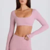 Crop top met lange mouwen in mauve