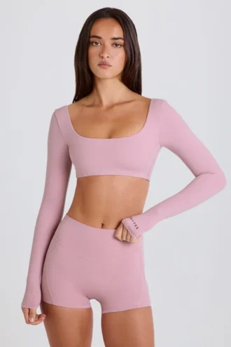 Crop top met lange mouwen in mauve