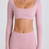 Crop top met lange mouwen in mauve
