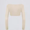 Crop top met V-hals van geborsteld jersey in ecru
