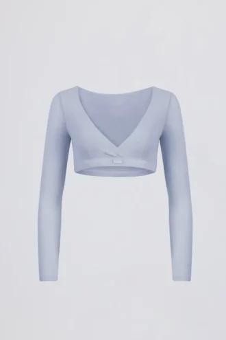 Crop top met V-hals van geborsteld jersey in zachtblauw