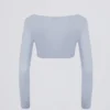 Crop top met V-hals van geborsteld jersey in zachtblauw