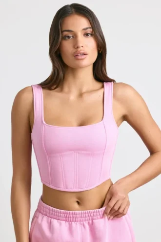 Crop top van geborsteld jersey in bubblegumroze