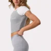 Cropped T-shirt met grafische print in grijs gemêleerd