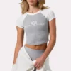 Cropped T-shirt met grafische print in grijs gemêleerd