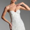 Crystella versierde strapless corset-minijurk in wit