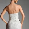 Crystella versierde strapless corset-minijurk in wit