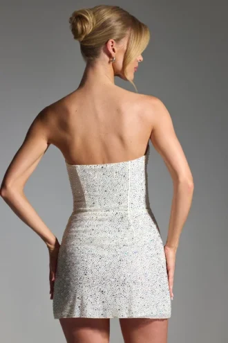 Crystella versierde strapless corset-minijurk in wit