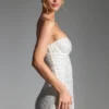 Crystella versierde strapless corset-minijurk in wit