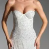 Crystella versierde strapless corset-minijurk in wit