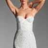 Crystella versierde strapless corset-minijurk in wit
