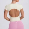 Cut-out longline T-shirt in crème