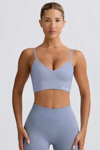 Define Luxe sportbeha met V-hals in blauwgrijs