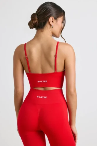 Define Luxe sportbeha met V-hals in rood