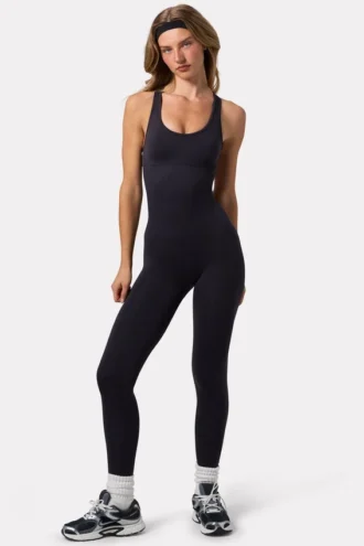 Define Luxe-unitard met open rug in zwart