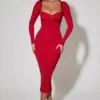 Deliana gelaagde midi-jurk met ruche-details en bh-details in rood