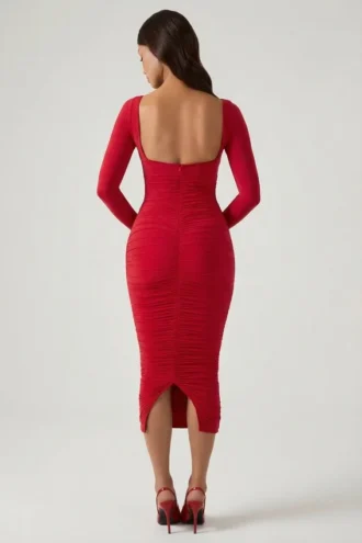 Deliana gelaagde midi-jurk met ruche-details en bh-details in rood