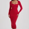 Deliana gelaagde midi-jurk met ruche-details en bh-details in rood