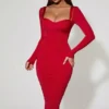 Deliana gelaagde midi-jurk met ruche-details en bh-details in rood