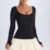 Delphi Modal minijurk met ronde hals, verlaagde taille en bolle zoom in vanille