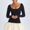 Delphi Modal minijurk met ronde hals, verlaagde taille en bolle zoom in vanille