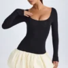 Delphi Modal minijurk met ronde hals, verlaagde taille en bolle zoom in vanille